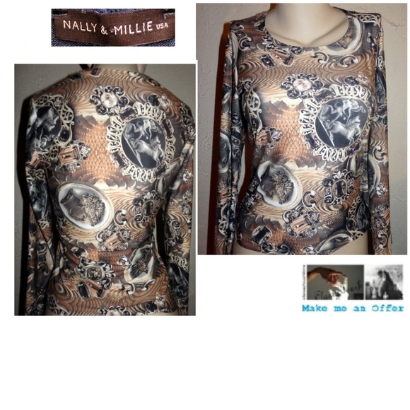 Naily & Millie Tops - Naily & Millie Printed Sequin Knit Top Size S
